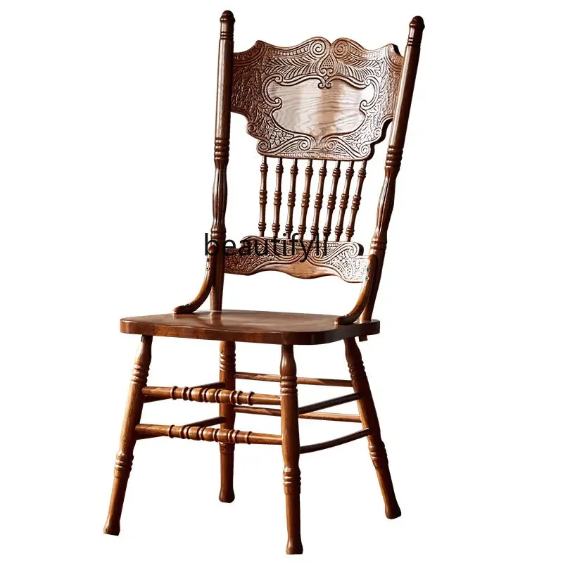 American Solid Wood Windsor Chair Photography Vintage Engraving Chair Home Dining Chair with Backrest