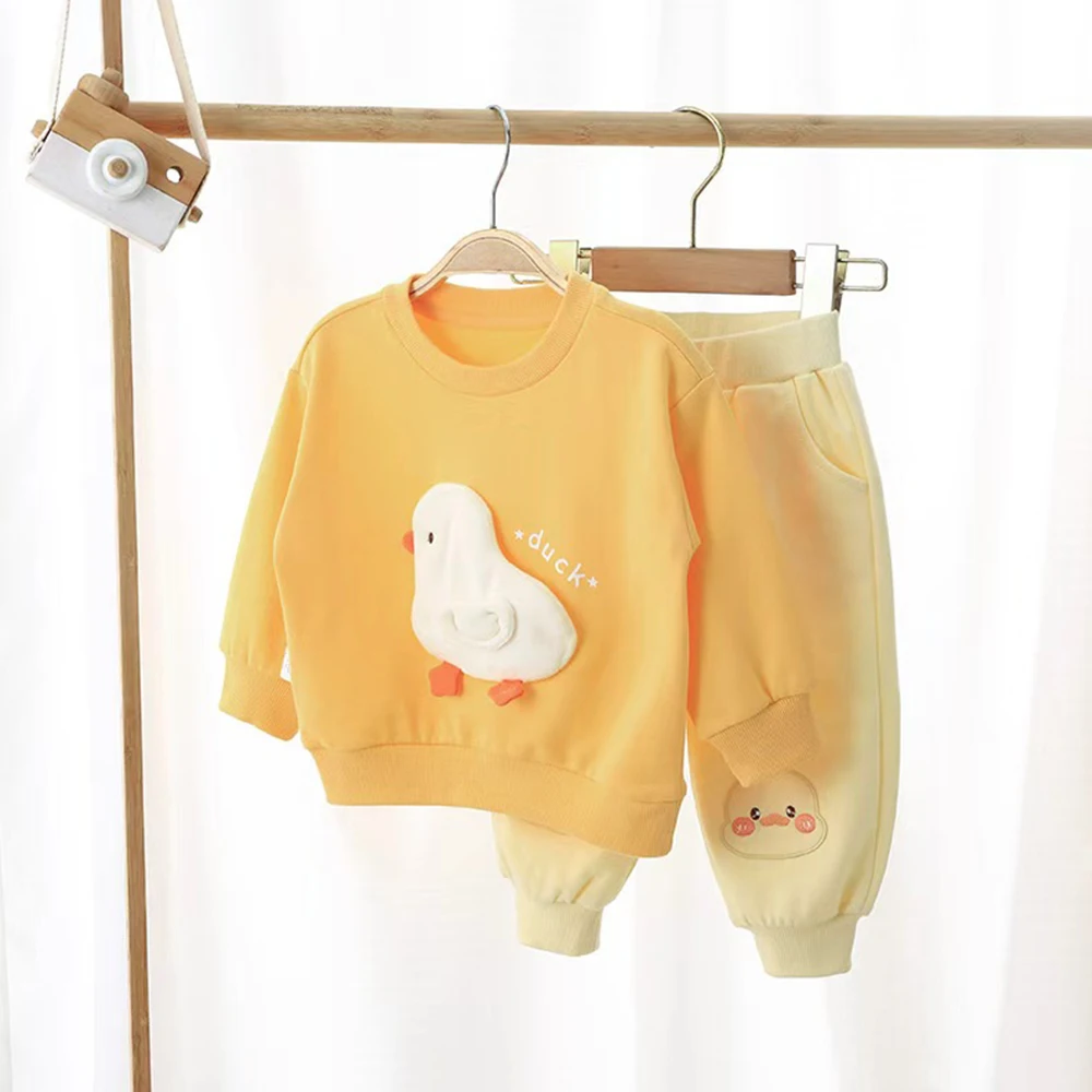 &New الأطفال بطة صفراء سلسلة الخريف الزي 2026 جديد الطفل سبليت توب السراويل الطفل هوديي قطعتين مجموعة لملابس خارجية