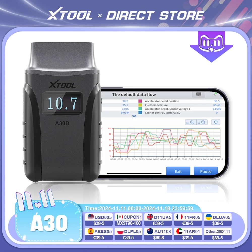 XTOOL Anyscan A30 OBD2 Bluetooth Diagnostic Tools Automotive Scanner With Life time Free Update Bi-directional Built-in CAN FD