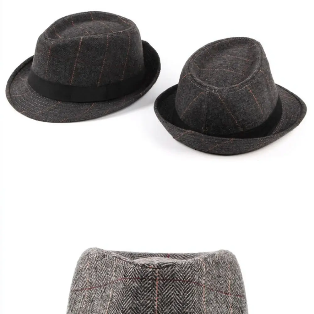 Classic Wool Fedora Hat For For Laurenclay Men British Style Plaid Jazz Cap Autumn Winter Warm Wide Brim Soft Comfortable Hat
