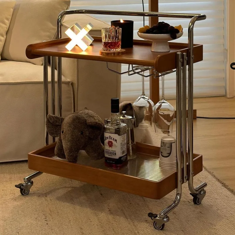 Vintage Nordic Small Trolley Wheel Movable Kitchen Living Room Luxury Wooden Pallet Sundries Storage Trolleys Home Decoration
