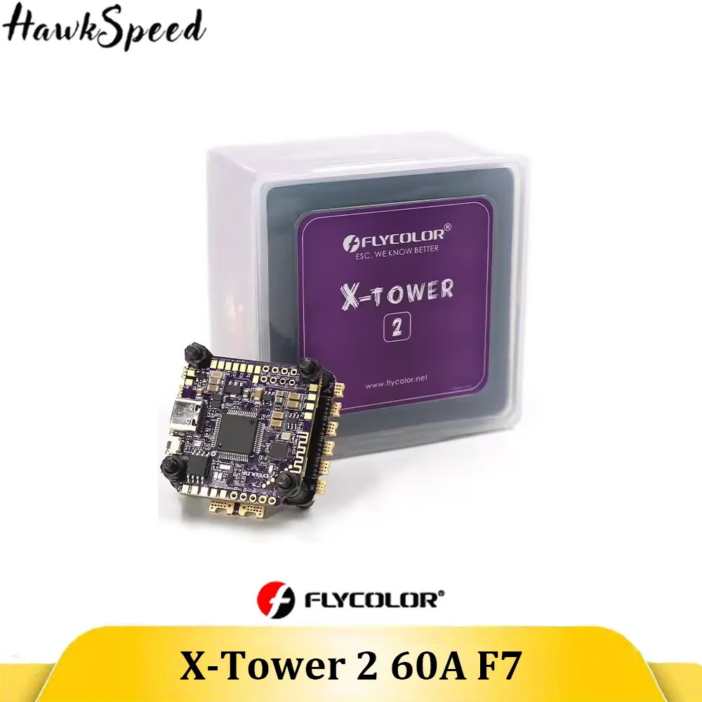 Flycolor X-TOWER 2 F7 60A 4in1 ESC Stack 3-6S, BLHeli_32 Bluetooth LED Port 30.5mm for FPV Racing Freestyle Drone