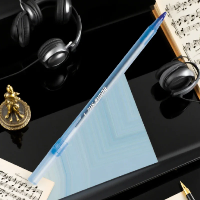 10 Bulk Blue Ballpoint Pens, 1.0mm Nib, Round, Long-Lasting, Translucent, Smooth Ink Flow