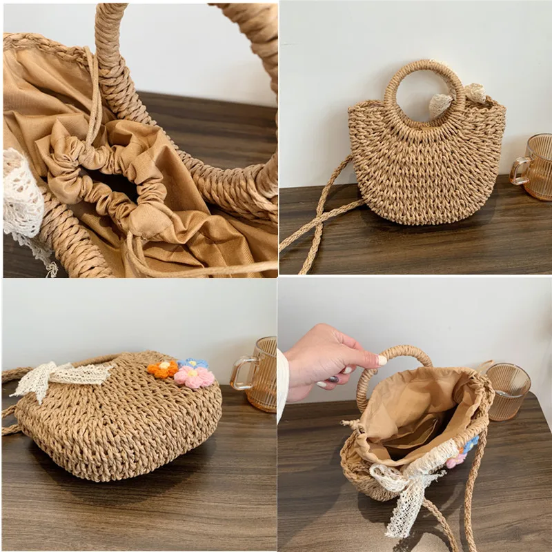 Bolsa de mão feminina, saco tecido à mão, saco tecido palha, em forma de lua, alça superior, para o verão, novo