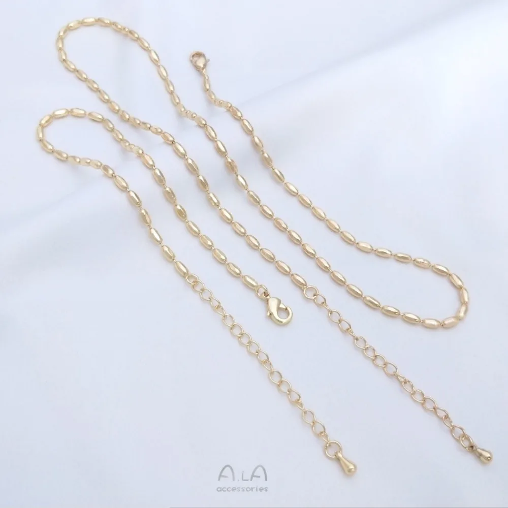 14K الذهب اللون الأرز عقد من اللؤلؤ الترقوة سلسلة سلسلة عنق حبة سلسلة سوار DIY اليدوية دلاية مجوهرات