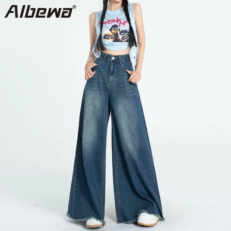 

New Autumn Women's Wide Leg Denim Pants High Waist Cool Casual Korean Style Floor Length Fashion Vintage Ropa de Mujer Trousers