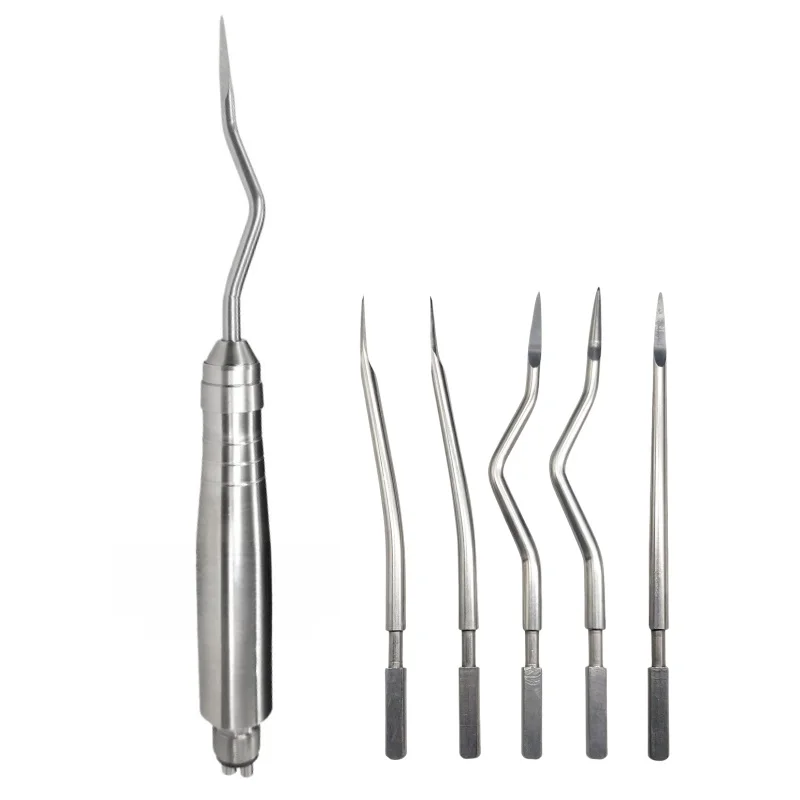 Dental Air Turbine Elevators Set, Pneumatic Elevator with 5 Tips, Clinic Tools Extraction Surgery Instruments