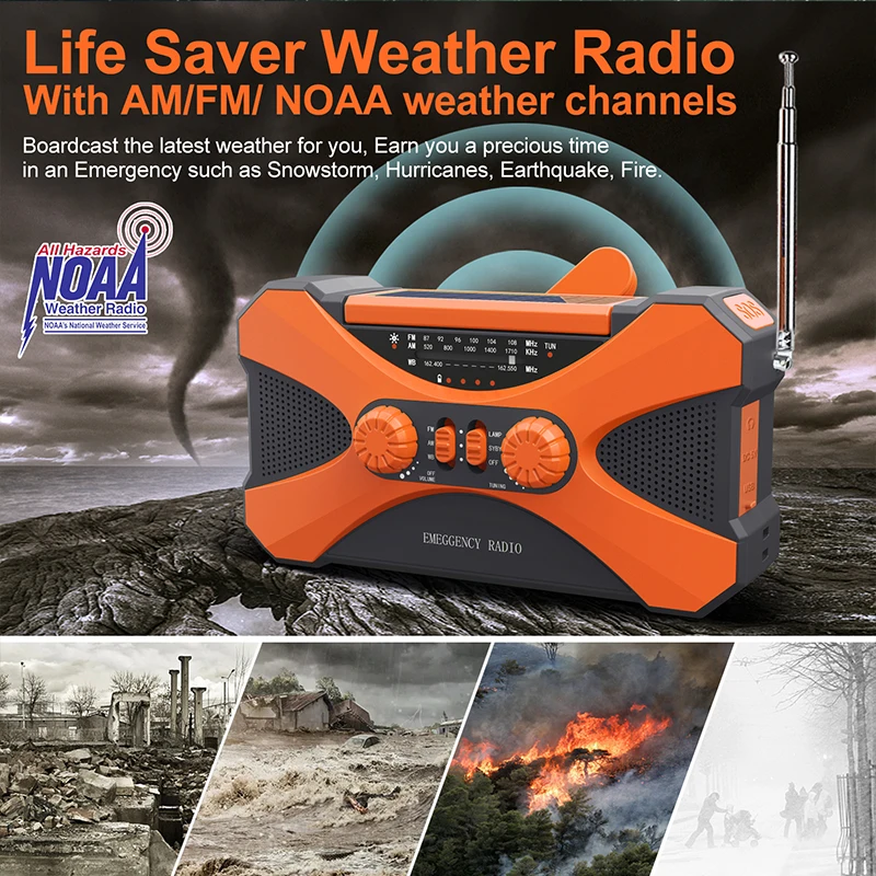 12000mAh كرنك اليد راديو الطاقة الشمسية المحمولة AM/FM/NOAA راديو الطقس مع مصباح ليد جيب قوة البنك راديو الطوارئ في الهواء الطلق