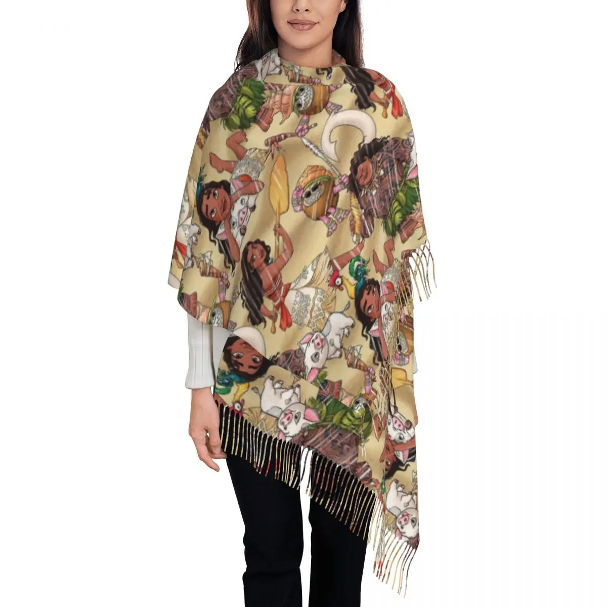 

Island Princess Scarf for Womens Warm Winter Pashmina Shawls and Wrap Moana Maui Pua Heihei Long Shawl Scarf for Evening Dress