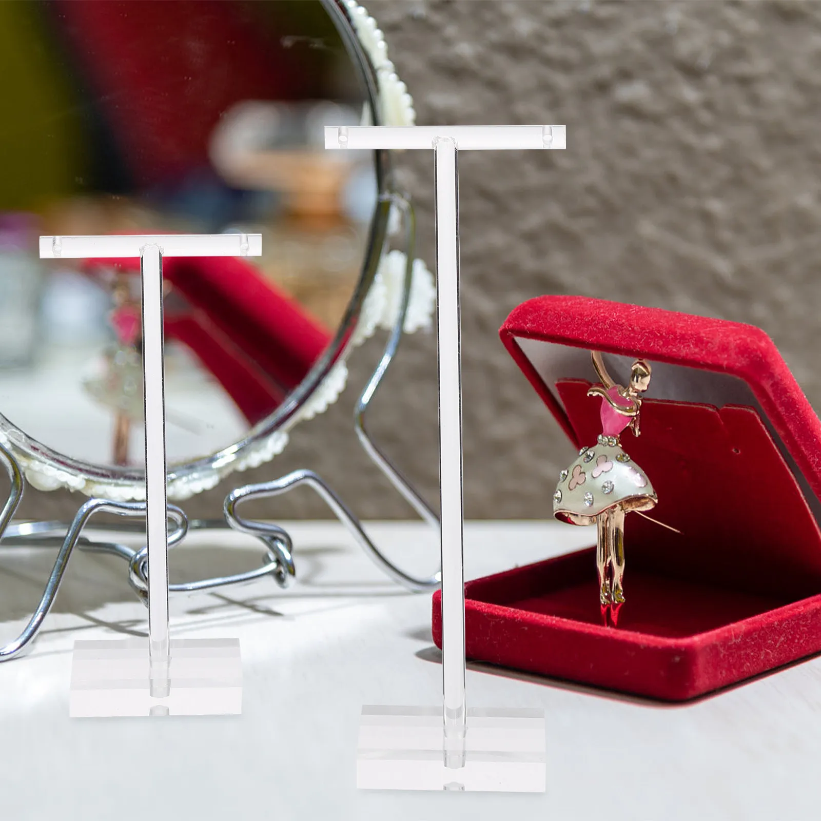 

2Pcs Acrylic T-Typed Jewelry Display Stand Clear Elegant Earrings Storage Rack for Retail Gallery Trade Show Desktop