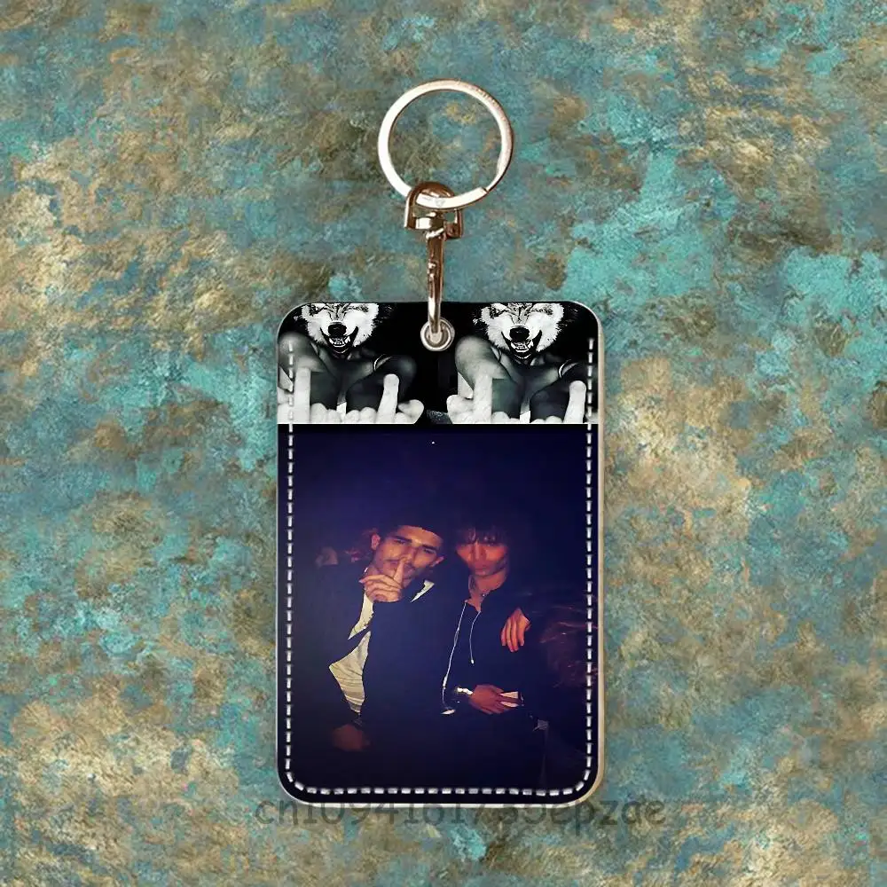F-Fakemink Londons Saviour Rectangle Card Case Keychain Access Card Bag Key Tag Ring Leather Card Holder Key Ring Access