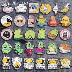 Chameleon Lizard Cat Bee Duck Frog Animal Series Enamel Pins Cute Cartoon I Bee Leaf In You Brooch Bag Lapel Badge Jewelry Gifts