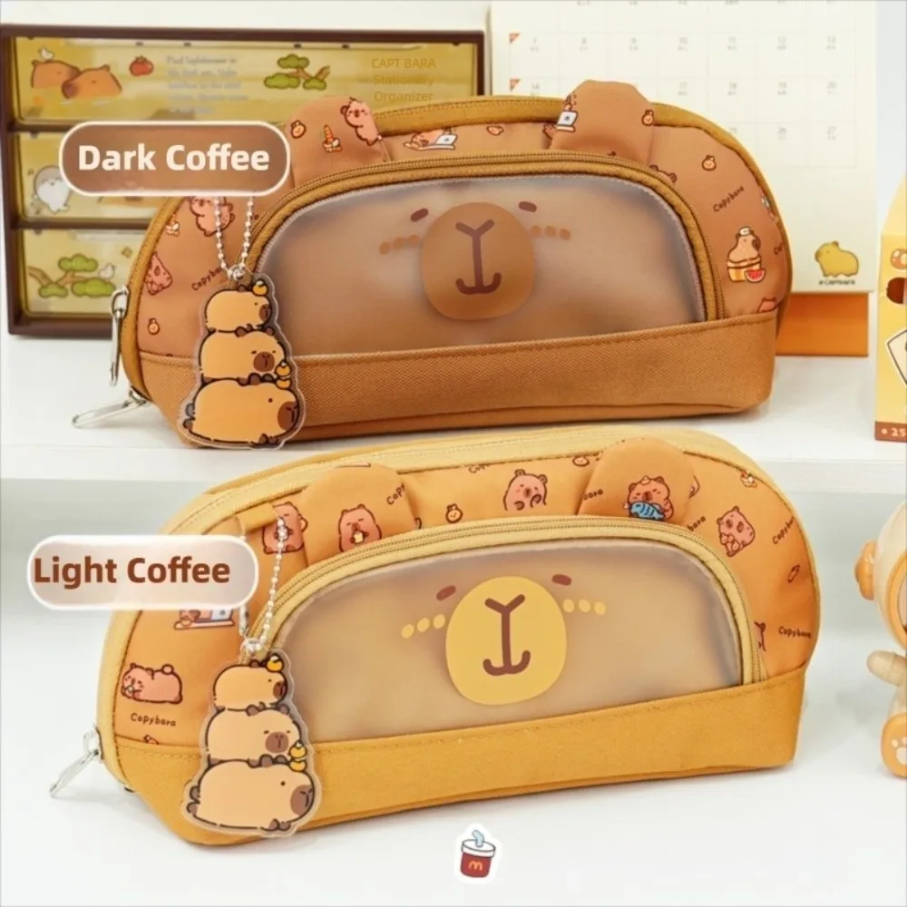 Kawaii Animal Capybara Pencil Case Large Capacity Desktop Storage Stationery Pencil Bag Portable Cute Pendant