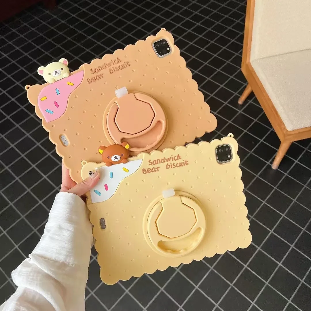 Etui dziecięce na iPada Pro 11 2024 10.2 9th 8th 7th 9.7 6th 5th Biscuit Bear Cover dla mini 7 6 5 4 3 2 1 z obrotową podstawką 360 — zdjęcie produktu 2
