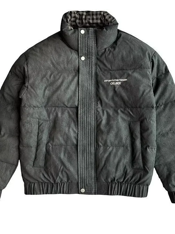 Ele Youth Men's down Cotton Jaet Winter Faion Brand Embroidery Hip Haome Thiened Stand Fit Coat for Men