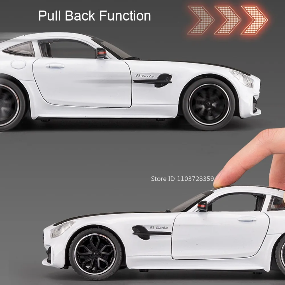 1:24 Scale GTR Miniature Sports Car Toy Model Alloy Diecast Supercars Sound Light Doors Opened Pull Back Festival Gifts for Kids