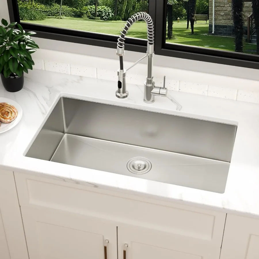 حوض مطبخ سفلي 30 × 18 بوصة وعاء واحد عميق 18 مقياس من الفولاذ المقاوم للصدأ تحت حوض أحواض المطبخ مع حوض R10 مستدير C