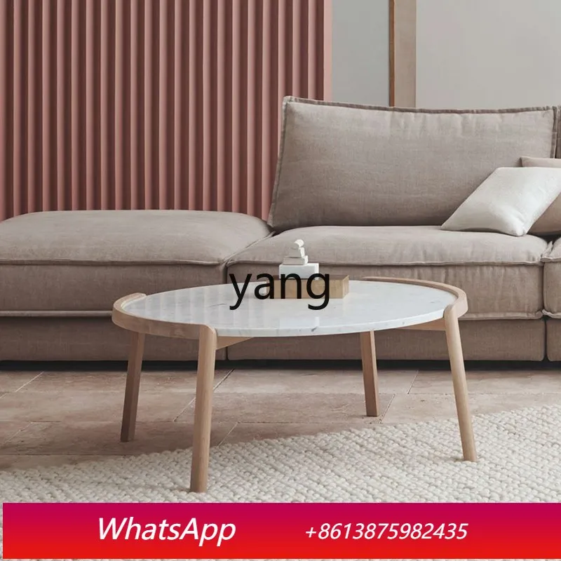 

LMM marble coffee table modern light luxury solid wood round living room tea table