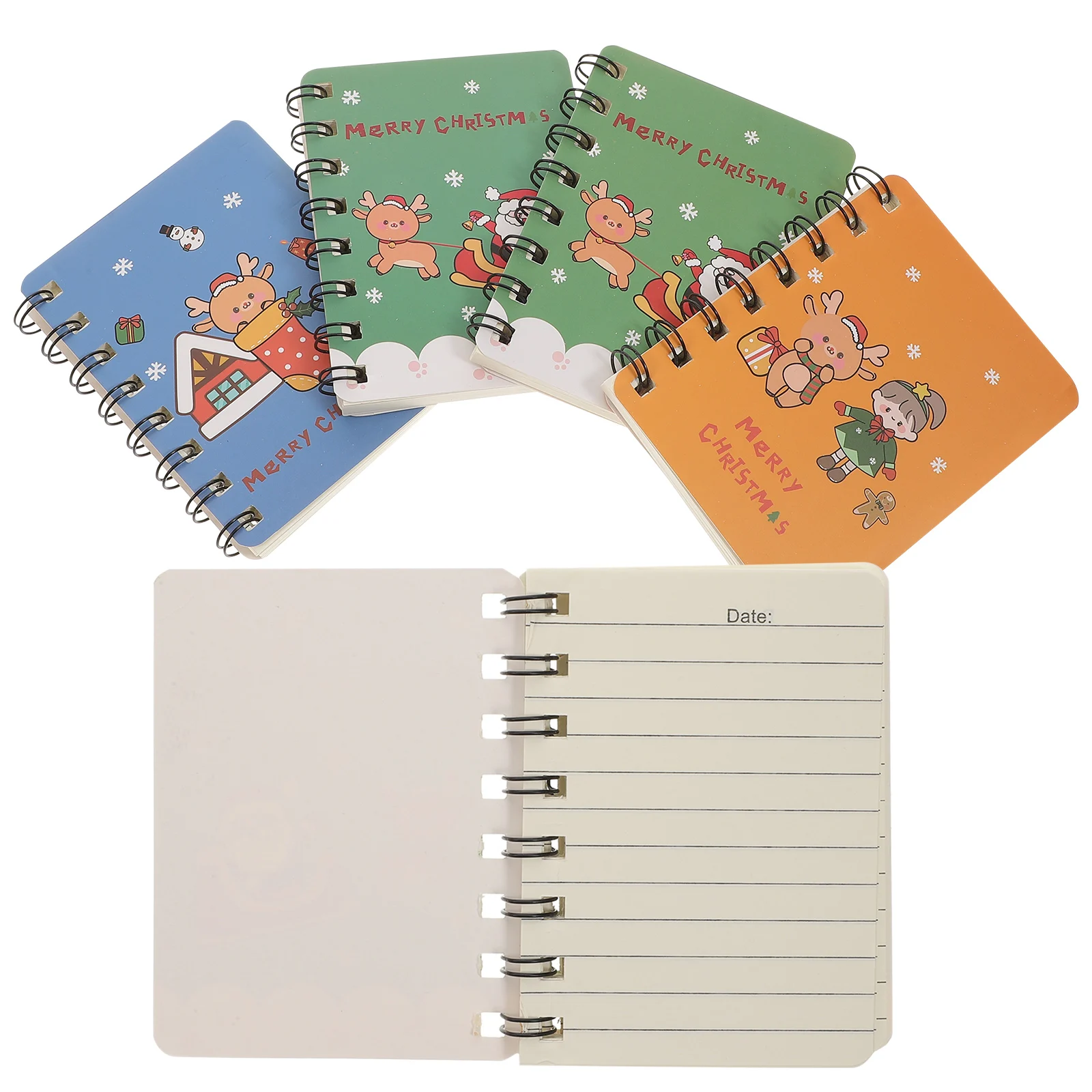 4Pcs Christmas Notebook Office Writing Notepads Mini Coil Notepads Xmas Binding Notebooks Student Daily Notepad Random Pattern