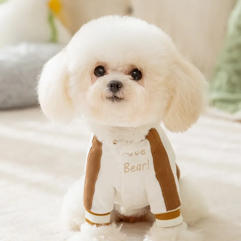 Patchwork Bear Baseball Jersey Warm Teddy Sweatshirt Puppy Winter Clothes Pet Thickened Two Legs Clothes Dog Products