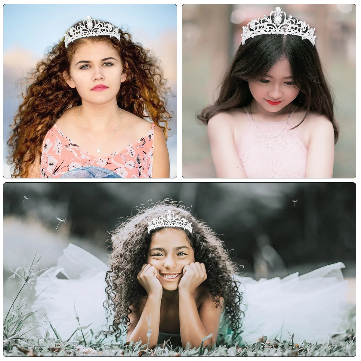 

2Pcs Crystal Rhinestone Tiara Headband Crown Bridal Wedding Party Accessory Sparkling Shining Durable Metal Alloy