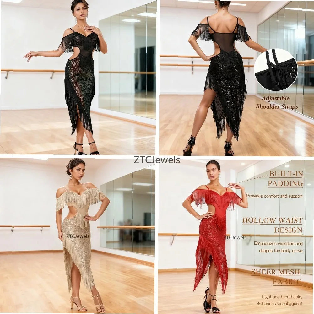 

Women's Latin Dance Dress Sequined Tassel Stage Performance Costume Party Cosplay Dress