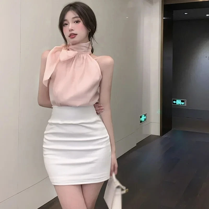 Rok Mini Pendek Wanita Serbaguna 2025 Y2K Korea Warna Solid Tipis Pinggang Tinggi Vintage Seksi Ramping Cocok untuk Semua Gaya Rok Pendek Harajuku