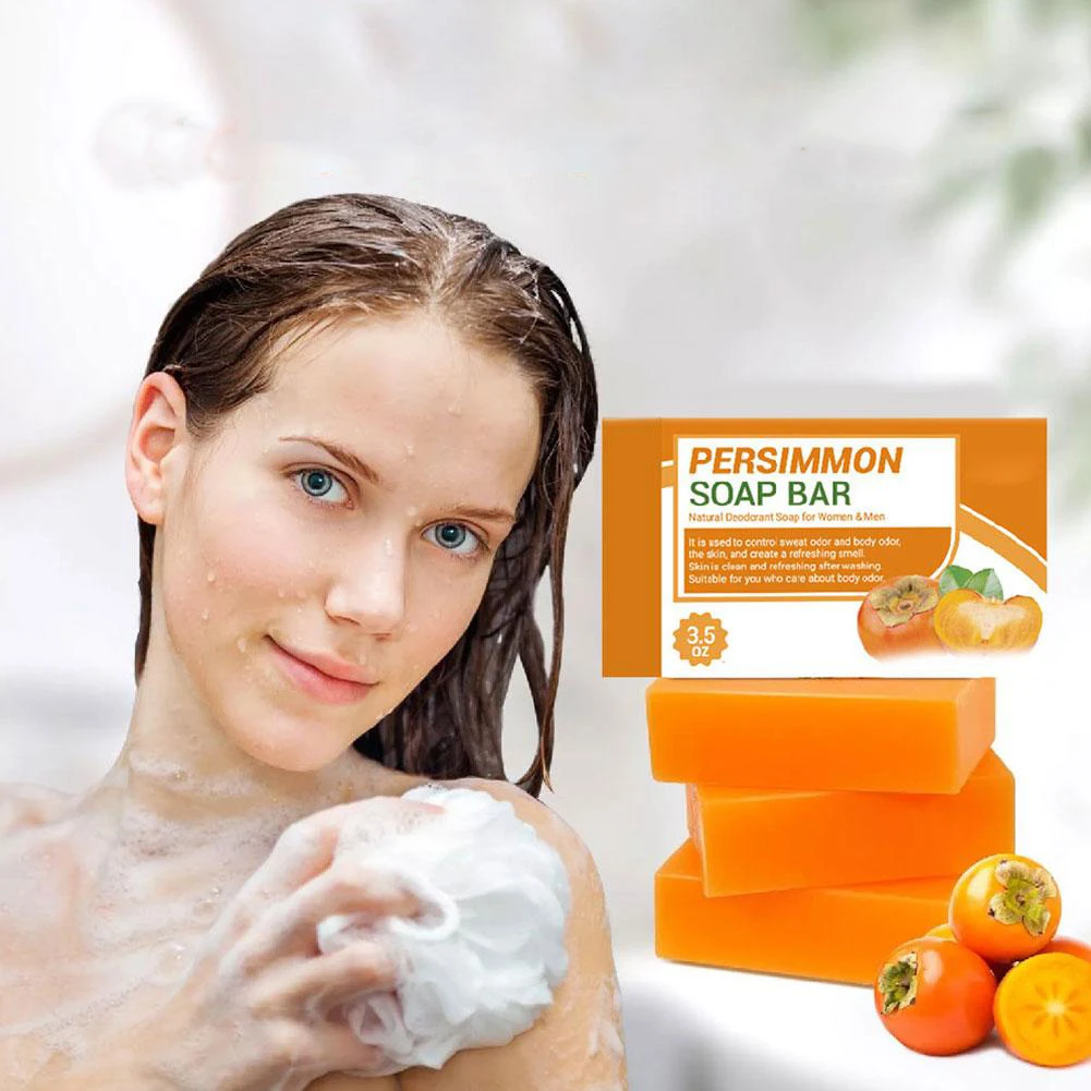 

Persimmon Soap Bar for Body Odor Removal, Handmade Persimmon Green Tea Soap for Face and Body Wash, Gentle Deodorant Bath Soap