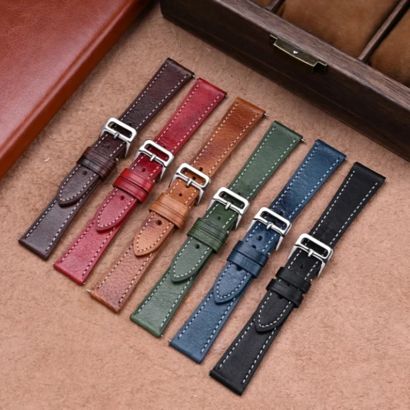 17mm 18mm 19mm 20mm 21mm 22mm 24mm Quick Release Öl Wachs Farbverlauf Retro Kalbsleder Leder Uhrenarmband für Universal Uhrenarmband – Detail 2