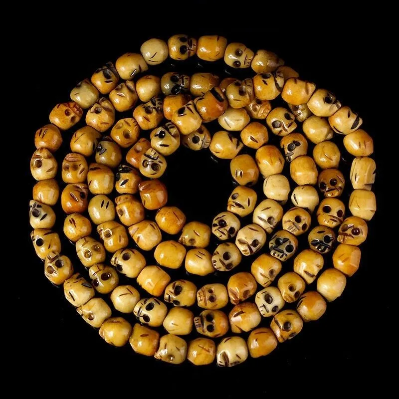 Natural old cow bone hand-carved skull beads 108 hand string bracelet