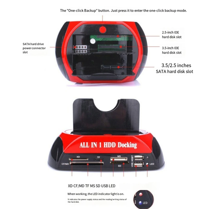 USB 2.0 to IDE Hard Disk Docking Station Dual Bay 2.5 3.5 Inch HDD Clone ESATA External HDD Dock US PLUG [To&On-e]