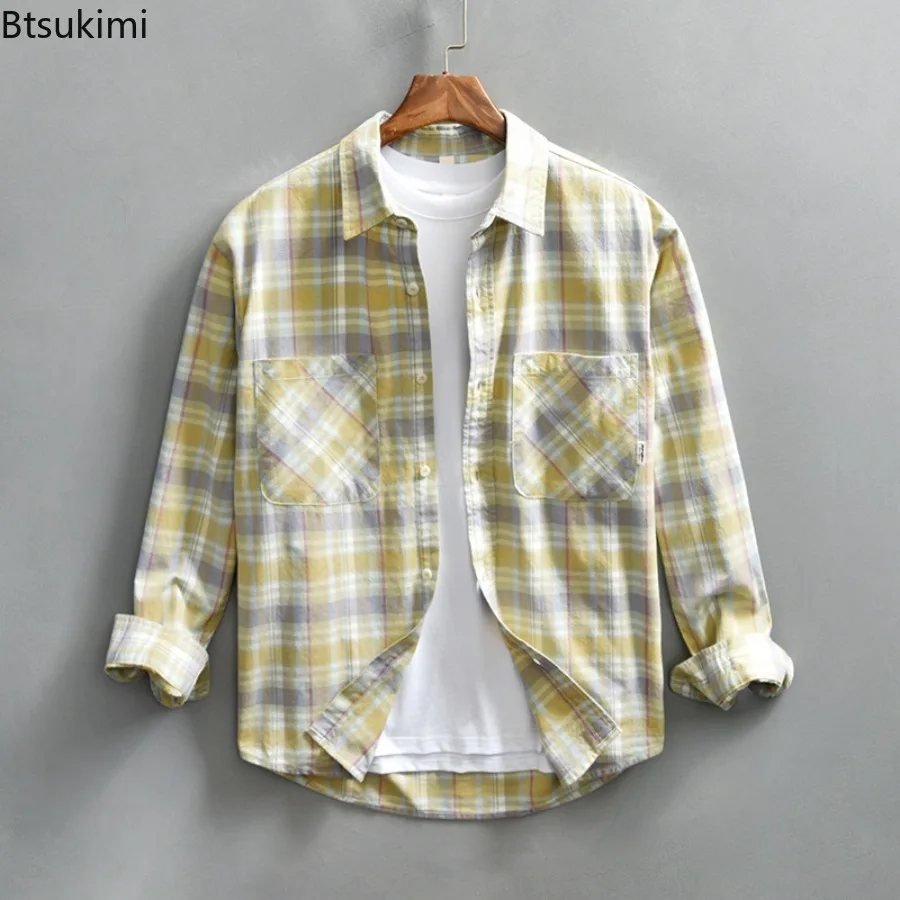 

Spring Autumn Long Sleeve Classic Plaid Shirts for Men Fashion Double Pockets Design Casual Loose Thin Shirt Coats Male Tops New