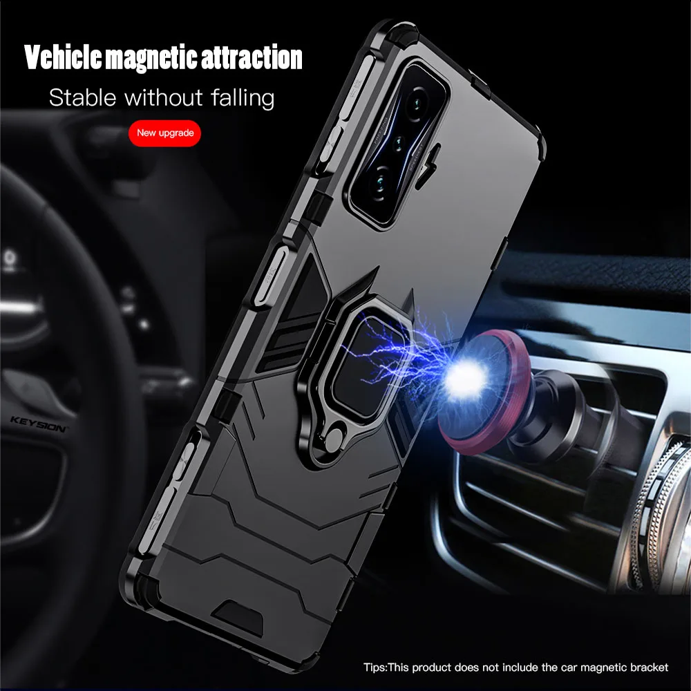 KEYSION Shockproof Armor Case for Xiaomi POCO F4 GT F4 5G F3 GT Ring Stand Phone Back Cover for Redmi K50 Gaming K50 Pro K40 Pro