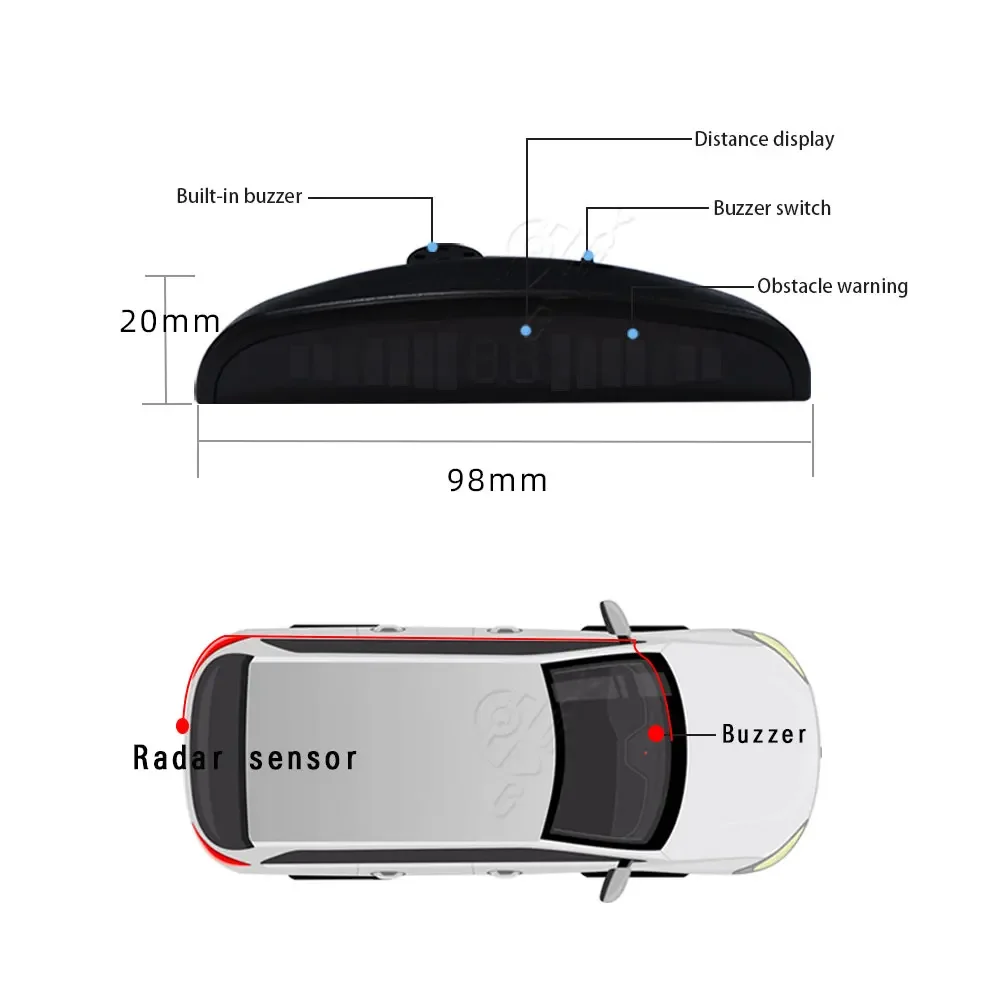 0-10M Auto Led Parkeersensor Monitor Auto Reverse Radar Detector Systeem Led Backlight Display Sensoren Parkeerhulp