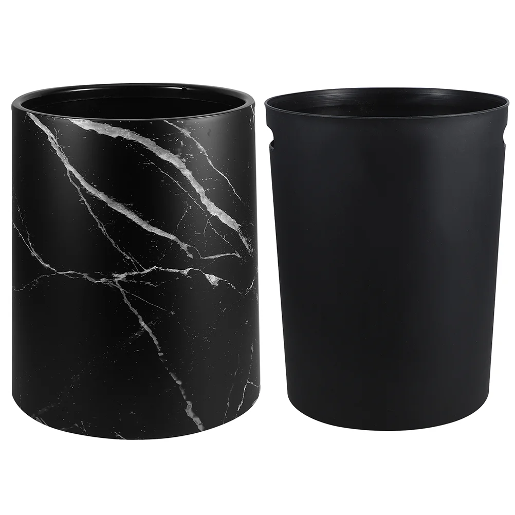 Garbage Can Living Room Trash Waste Storage Bin Paper Basket Container Round Wastebasket Plastic Pp Marbling