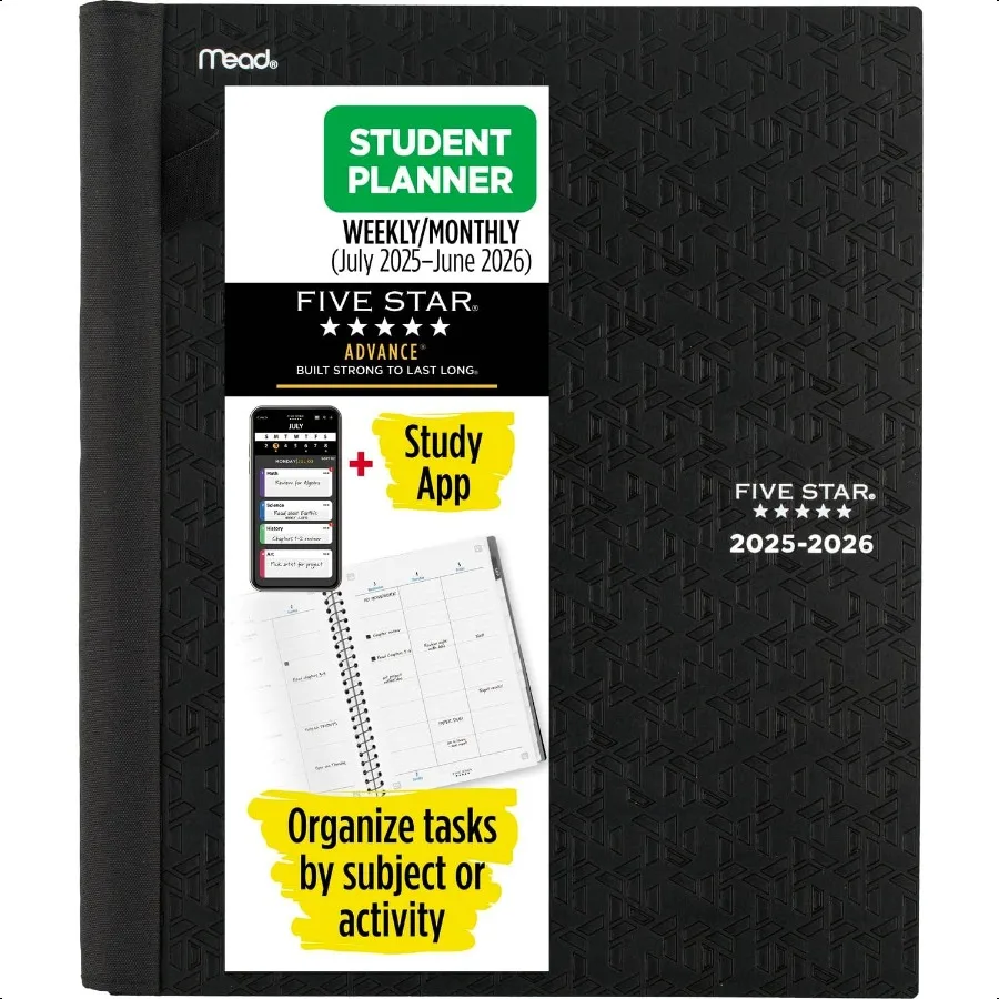 

20252026 Academic Weekly and Monthly Advance Student + Study App 81 2" x 11" Large Black CAW65905