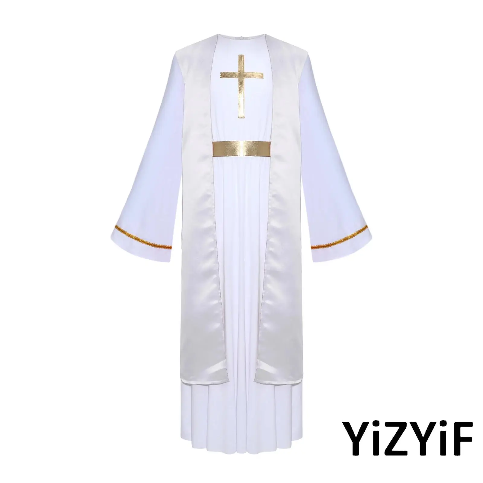 

Unisex Nativity Cosplay Costume Long Sleeve Color Block Robe with Chest Cross Pattern for Kids Christmas Play Holiday Dress Up
