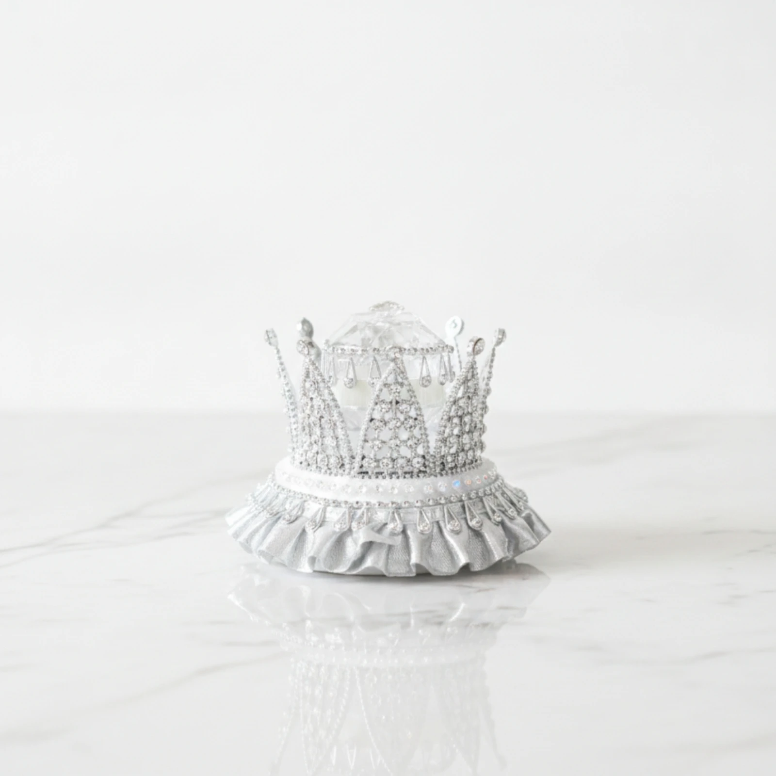 Band Box with Clear Lid Crown-Shaped Band Box Organizer Sparkling Rhinestone for Proposals, Weddings
