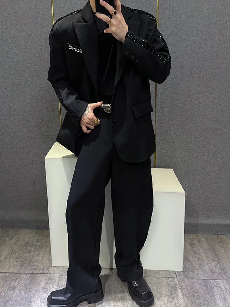 

Fashionable Loose Men's Suit Jacket Beaded Embroidery Personality Trendy Casual Long Sleeve Western Style Coat for Adults