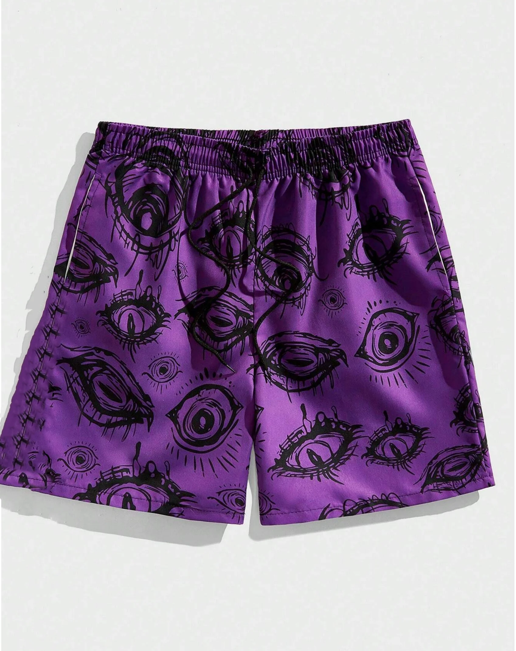 

Summer Men's Fashionable Shorts, Retro Eye Print Clothing, Casual Hawaiian Vacation Shorts, Men's Drawstring Breathable Shorts
