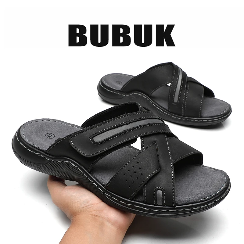 Bubuk Retro-Sandalen aus echtem Leder, aus hochwertigem Rindsleder und handgenäht, vielseitige Herren-Modepantoffeln für Business und Freizeit. – Detail 4