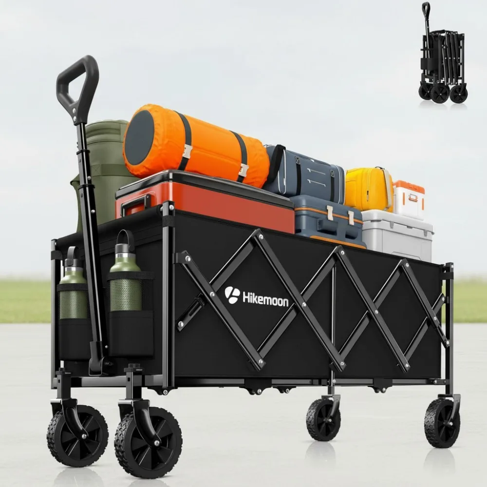 

34'' Extra Long Foldable Wagon Cart 360LBS Heavy Duty Portable Utility Outdoor Beach Garden Sports