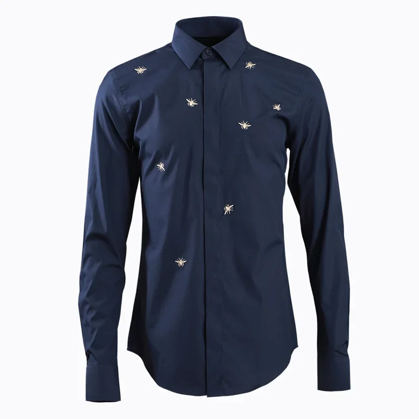 Spring cross-border men's shirt long sleeved European and American style embroidered shirt slim fit men's shirt wholesale