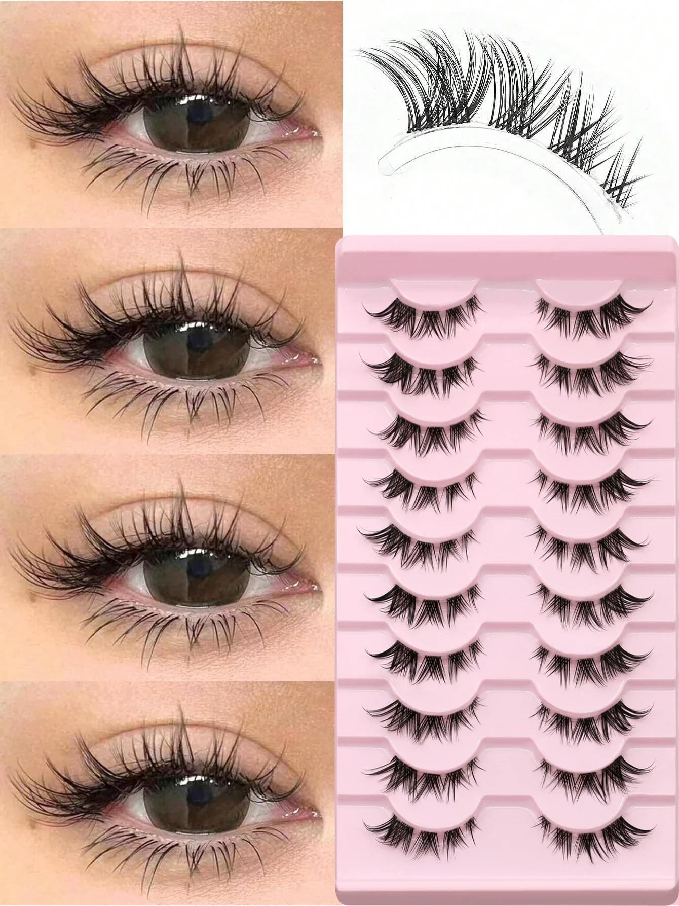 GROINNEYA Cat Eye Lashes Soft Natural Faux Mink Eyelashes Fake Lashes Natural Look Wispy Winged End Eye Elongated Half Lashes