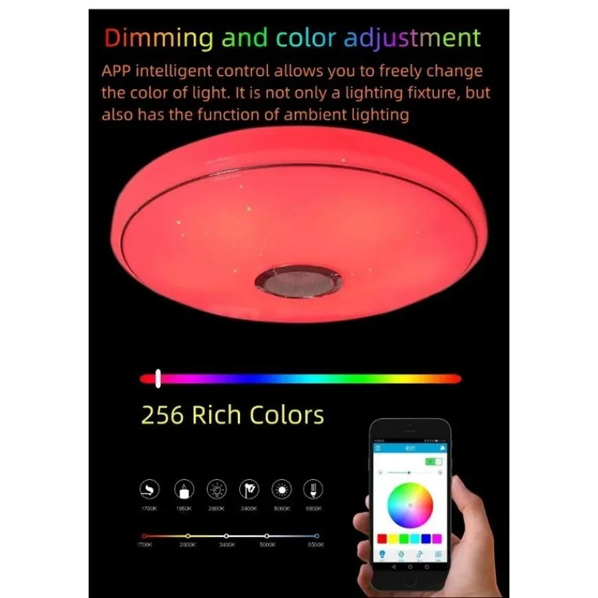 LED Ceiling Light APP Intelligent Bluetooth Music Light RGB Remote Control Dimming Bedroom Living Room Interior Decoration Light