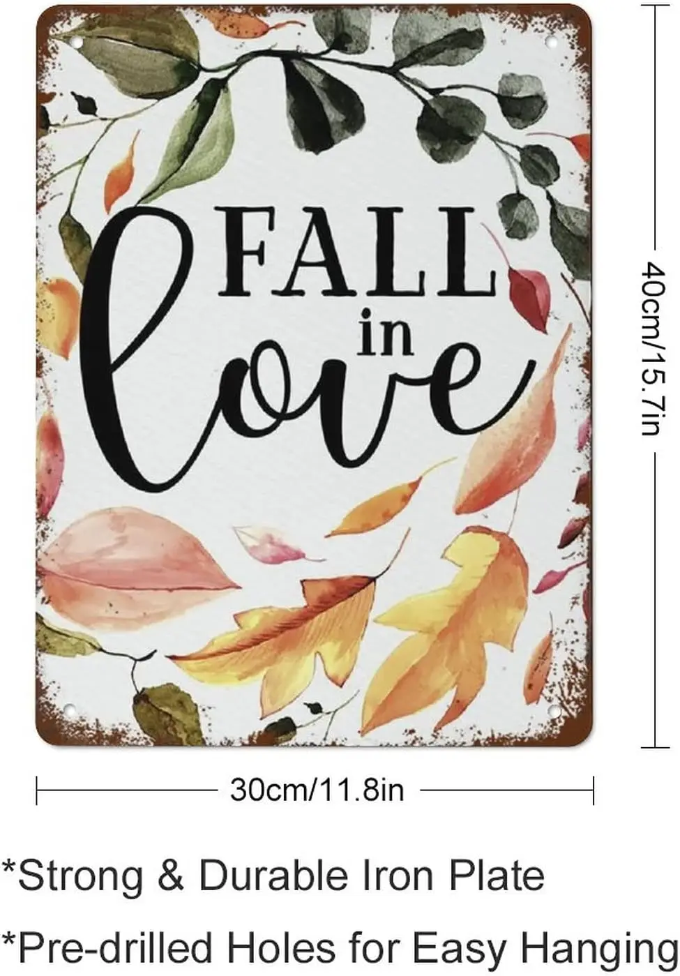 Funny Vintage Tin Metal Sign Fall in Love Quote Autumn Wall Art Fall Quote Autumn Fall Watercolor Print 16x12 Inch for