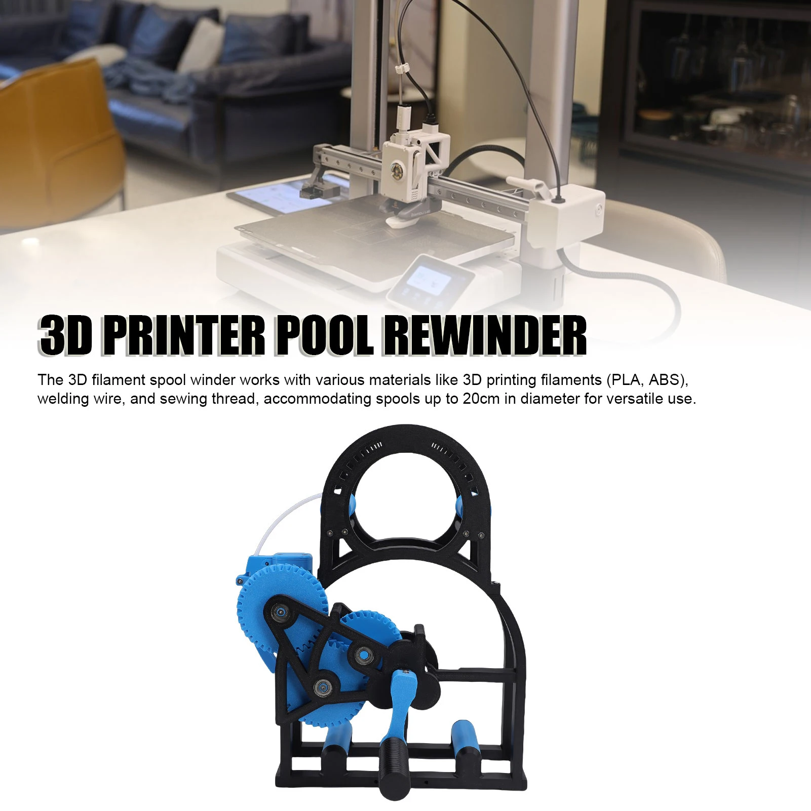 3D Industrial Filament Respooler Heavy Duty Hand Crank 3D Printer Pool Rewinder  Wire Winder with Smart Tension Control for 20cm