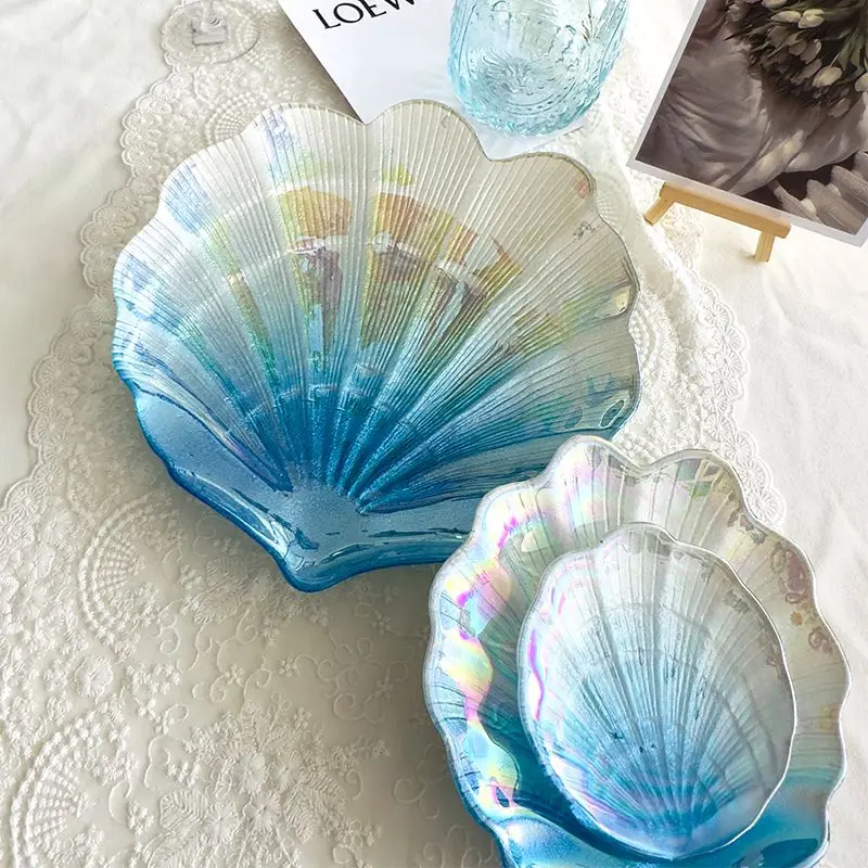 Creative Colorful Plate Glass Shell Plate Storage Gateway Bedroom Ocean Fruit Home Snack Decoration Storage Plate Tray Decorativ