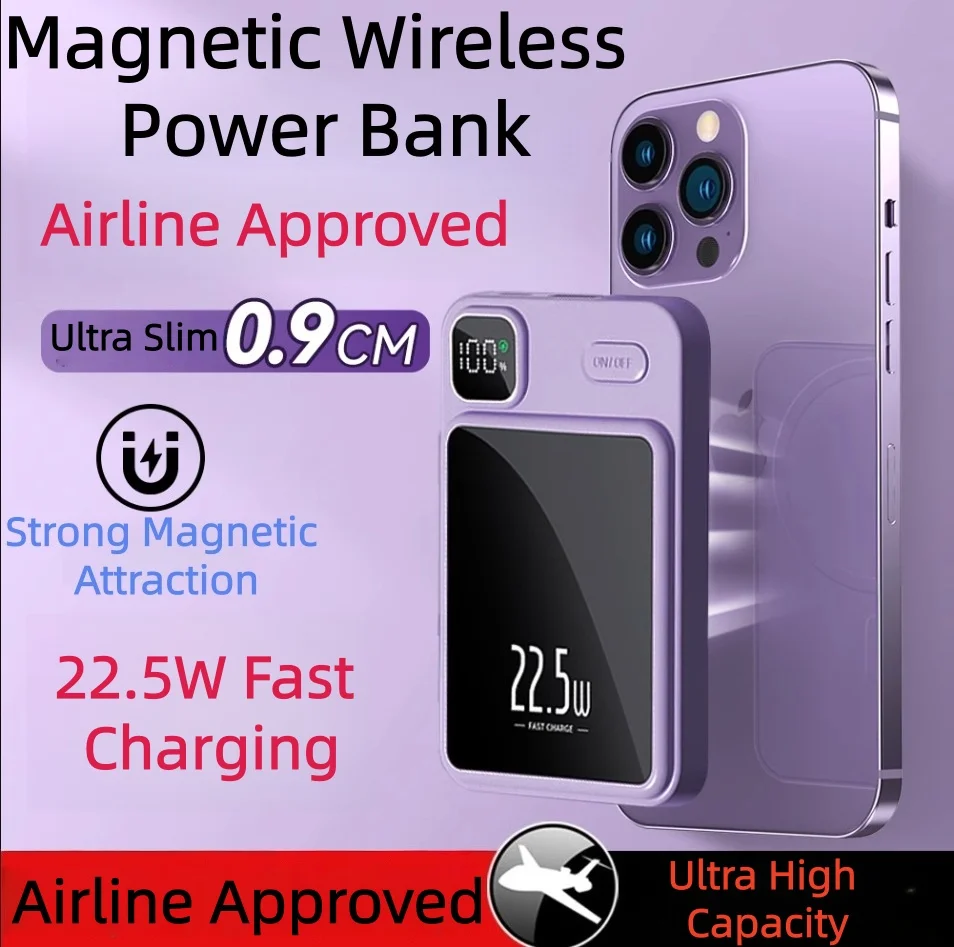 10000mAh Magnetic Wireless Power Bank Portable Fast Charging External Battery Charger For Xiaomi, Huawei, Apple & Android Phones