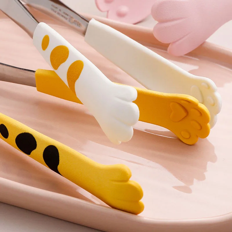 1PC Cute Cat Paw Shape Food clips Ice clamps Stainless Steel  Baking BBQ clip Kitchen steak bread Tongs Kitchen Accessories SML